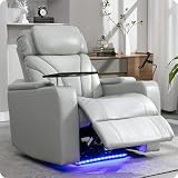 QKFF Zero Wall Power Recliner with Bluetooth Speaker & USB Ports - Home Theater Electric Recliner Chair with Cup Holder, Arm Storage, LED Lights, Phone Holder & Removable Tray Table
