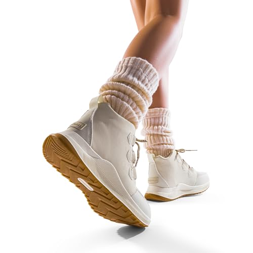 DREAM PAIRS Ankle Winter Boots for Women Waterproof Lace Up Anti-Slip Warm Snow Booties Fashion Sneaker Boots,Size 11,Beige,SDSB2416W-1