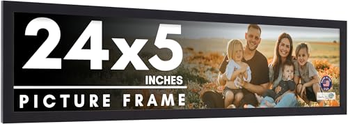 24x5 Frame Black Picture Frame - Complete Modern Photo Frame Includes UV Acrylic Shatter Guard Front, Acid Free Foam Backing Board, Hanging Hardware Wood Wall Frames for Family Photos - no Mat
