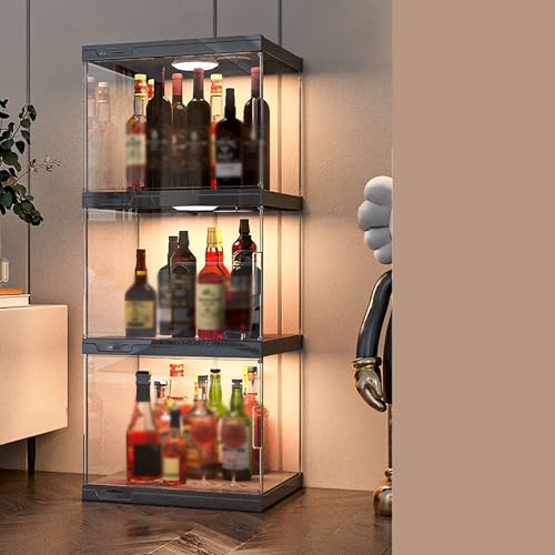 Moderno armario LED para vino, estante transparente para almacenamiento de licor, estante multifuncional de gran capacidad para el hogar, bar, comedor, cocina y sala de estar (40 x 32 x 94,5 cm)