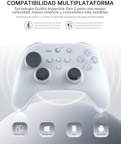 GuliKit TT MAX Wireless Controller for PC, Android, iOS, Switch 1/2, 720° Adjustable TMR Joystick, with 950mAh Long-Lasting Battery, Switch Wake-Up Function and 4 Detachable Metal Back Buttons-Gray - 1