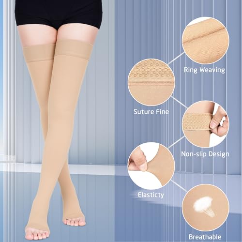 Image of 15-20 mmHg Compression Stockings for Women & Men, Thigh High Compression Socks Medical Graduated Compression Support for Edema, Varicose Veins
