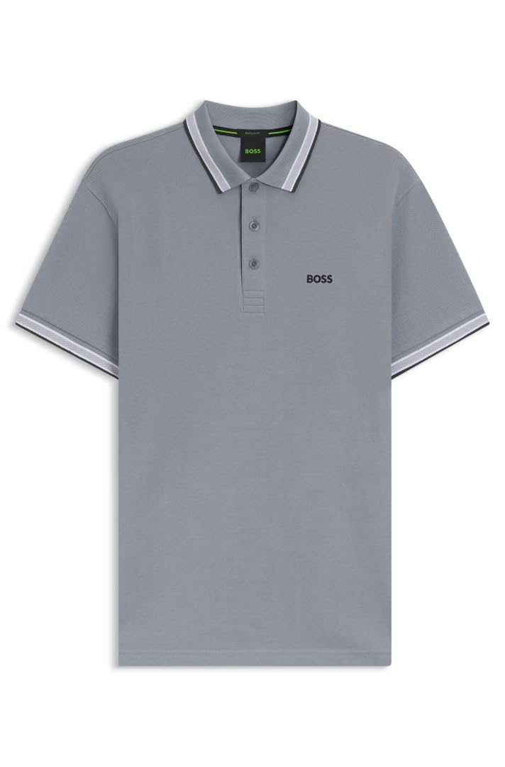 Boss Green Men's Green Boss Paddy Cotton-Piqué Polo Shirt With Contrast Logo - Navy 418 - Navy 418 - L