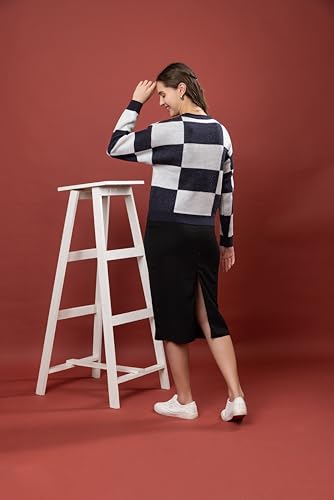 Image of Wear lusso Women's Round Neck Colour Block Sweater | 100% Wool Pullover | Full Sleeve Soft & Stylish Winter Wear for Women & Girls