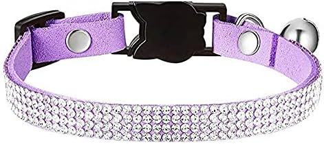 haoyueer Purple Bling Rhinestone Dog Cat Collar with Bell with Soft Velvet Crystal