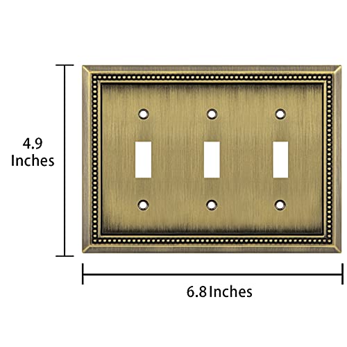 Image of Henne Bery Sunken Pearls Heavy Duty Decorative Wall Plate Switch Plate Outlet Cover (Triple Toggle, Antique Brass)