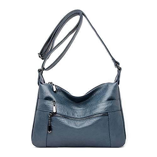 Sacmill Womens Leather Crossbody Bags Multi Pocket Soft Ladies Leather Shoulder Handbag Lightweight with Adjustable Shoulder Strap