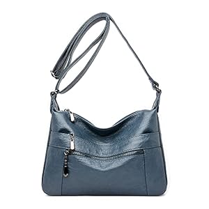 Womens Leather Crossbody Bags Multi Pocket Soft Ladies Leather Shoulder Handbag Lightweight with Adjustable Shoulder Strap
