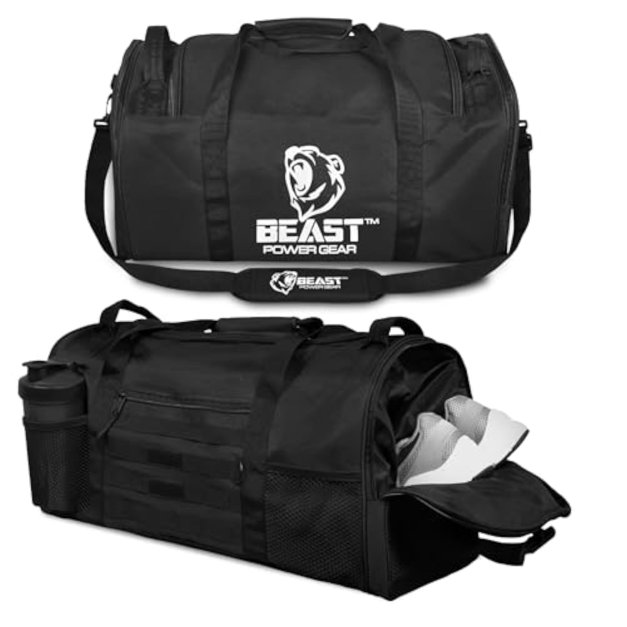 Gym Duffle Bag with Shoe Compartment, Black