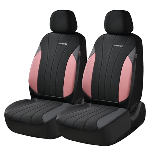 Image of Coverado Automotive Seat Covers Front Seats, Luxury, 2-Pack, Mesh Design, Pink Driver Seat Protectors, Universal Fit for SUVs, Trucks, Sedans