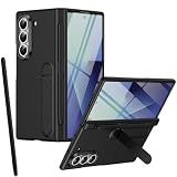 Custodia con supporto per Samsung Z Fold 6, Pellicola protettiva, Protezione Cerniera, Portapenne, Cover con pieghevole supporto per Samsung Galaxy Z Fold6 e penna stilo-Nero