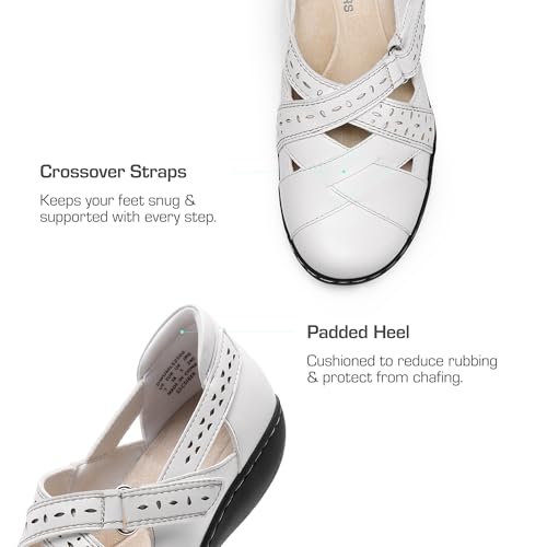 DREAM PAIRS DREAM PAIRS Women's Loafers Slip On Comfortable Casual Orthopedic Walking Flats Work Shoes Closed Toe Sandals with Arch Support,Size 8.5,White,DWUMLS2508