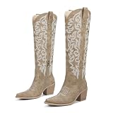wetkiss Women's Khaki Knee High Cowboy Boots - Western...