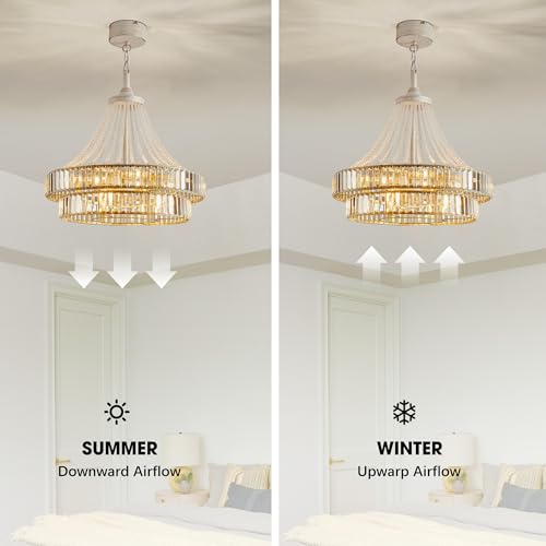 LVYEAYOU 24“ Crystal Ceiling Fan with Lights, Modern Caged Fandelier with Remote & App Control, 6-Speed Reversible DC Motor, 8-Lights Chandelier Fan Double Layer for Bedroom, Living Room (White Gold) by LVYEAYOU - Used condition - Image 7