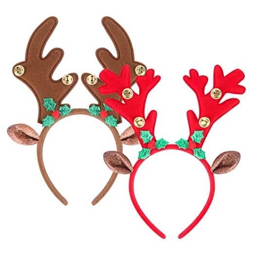 ATESSON 2 Reindeer Ears Antler Headband, Christmas and Holiday Party Headband Reindeer Antler Hair Hoop Headwear for Children