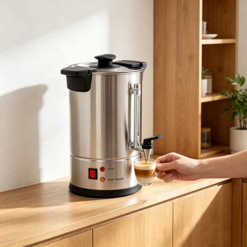 Image of 3.8 Gallon Electric Hot Water Dispenser, 950W Stainless Steel Commercial Water Boiler and Warmer, 110V Temp Adjustable Tabletop Tea Coffee Urn for Parties (3.8Gal Sliver)