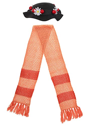 Disney Mary Poppins Classic Black Hat and Scarf - Woven Straw Hat with Plastic Cherries, Officially Licensed4