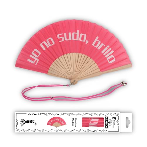 Home Universal® Abanico 23 cm con Cuerda para Cuello – Abanico Plegable de Madera Ligero y Portátil – Accesorio de Verano para Playa, Festivales, Bodas (yo no sudo, brillo (Rosa), 1 Unidad)
