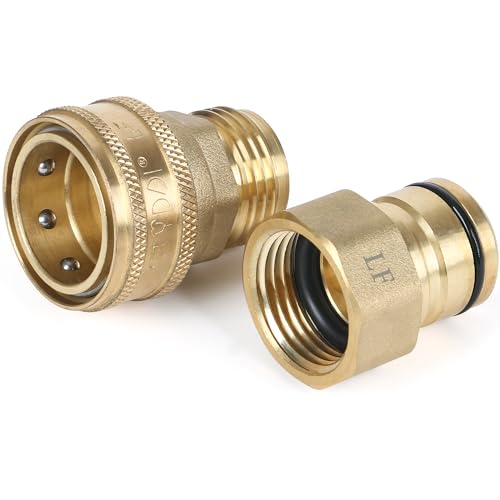 STYDDI 3/4-inch Full Flow Super Heavy Duty Garden Hose Quick Connect Fittings Lead-Free Brass Full Port Water Hose Quick Connectors Coupler 3/4 GHT High-Volume Hose Quick Release Adapter (1SET)