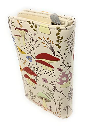 Shag Wear Mushroom Forest Large Nature Wallet for Women and Teen Girls Vegan Faux Leather Beige 7"2