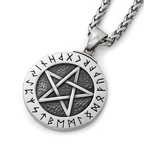 Pentagram Wicca Star Necklace Pendant Stainless Steel Chain Protection Talisman Pagan Jewelry Accessory2