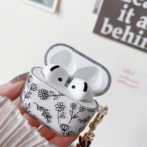 Image of MINSCOSE Compatible with AirPods 4 Clear Case,Cute Flower Floral Aesthetic Design with Flowers Keychain, Soft TPU Protective Shockproof Case for Women Girl for Airpods 4-Black