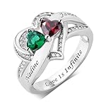 925 Sterling Silver Personalized 2 Birthstones Ring Custom Engraved Love Promise Ring Jewelry for Wife Mother Women