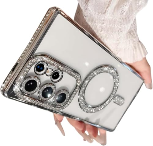 Image of for Samsung S26 Ultra 5G Glitter Case,Luxury Bling Rhinestone Diamond Plated Bumper Case,MagSafe, Sparkle Camera Lens Protection Clear Back Cover for Samsung S26 Ultra 5G (Silver)