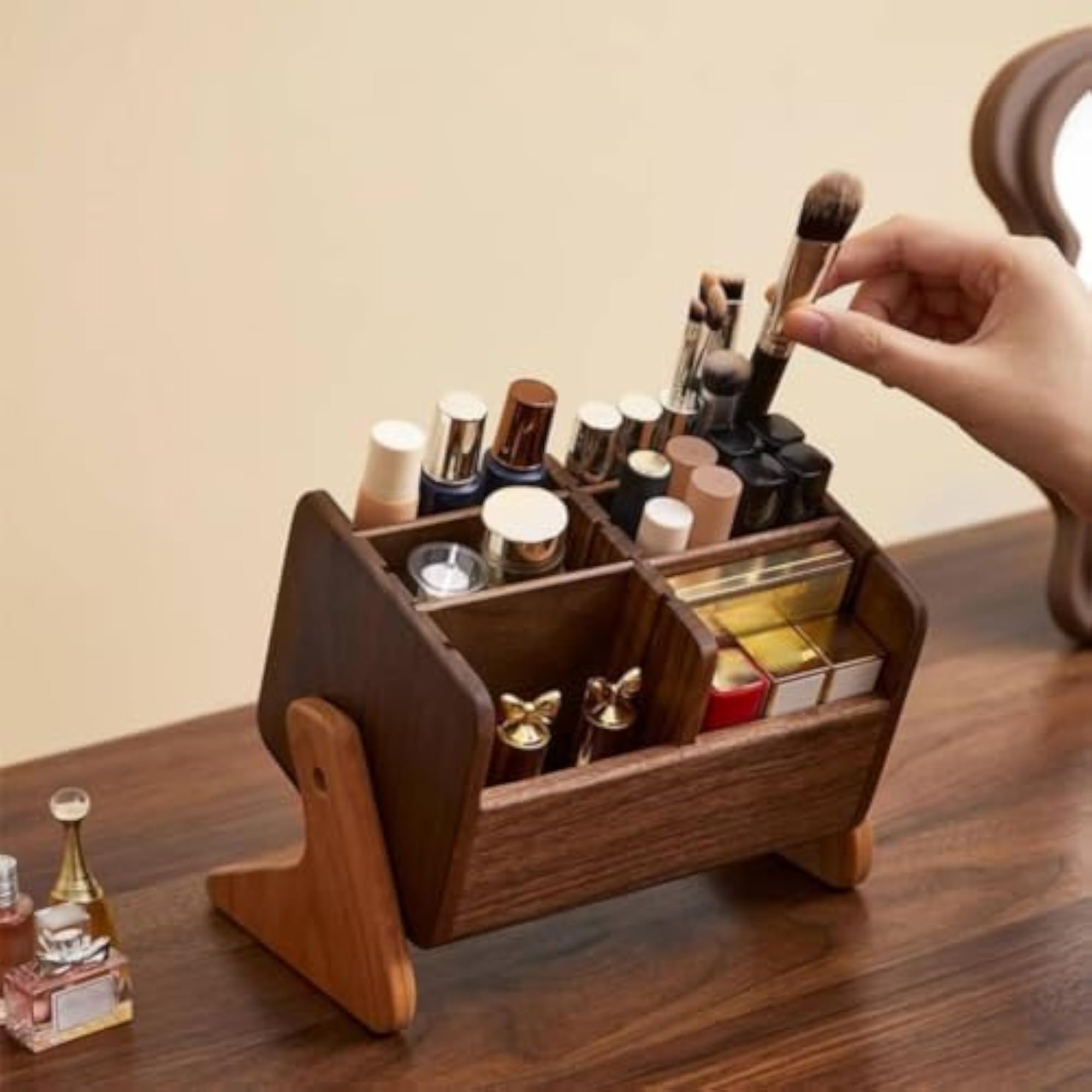 Desktop Wooden Cosmetic Storage Box Organizer