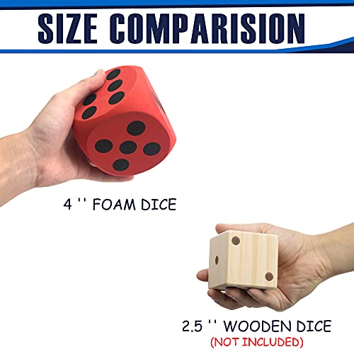 4 Inch Jumbo Foam Dice Set of 6 Yard Outdoor Games for Adults and Family Includes Elegant Carry Bag and Scoresheets