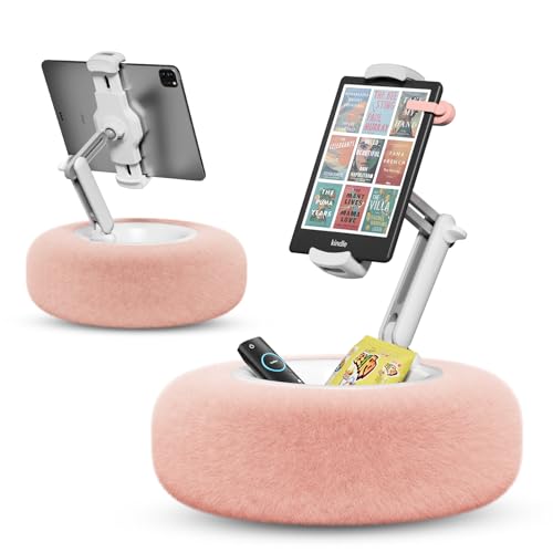 SupeDesk Tablet Pillow Stand for Reading, Adjustable Tablet Stand Phone Holder for Bed with Detachable Snack Bowl, Fits 4.7'-13' Kindle/Phones/Tablets, Watch Videos, Stream Media, Pink