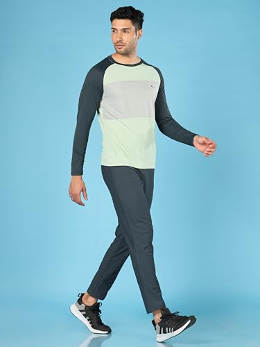 Image of TECHNOSPORT Men's Slim Fit Polyester Color Block Athleisure Crew Neck T-Shirt with Full Sleeve, Moisture Wicking and Quick Dry