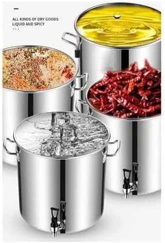Olla sopera de acero inoxidable con grifo - Olla sopera redonda con asas suaves al tacto, fondo de composite, capacidad de 5 a 90 l, ideal para cocinar y servir