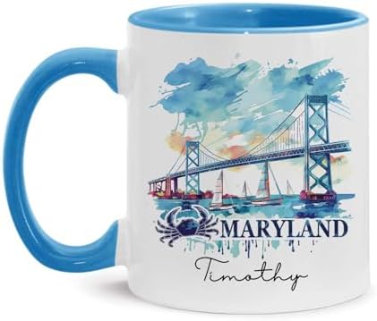Bay Bride Accent Cup, Personalized Name Maryland Ceramic Mug, Cus...