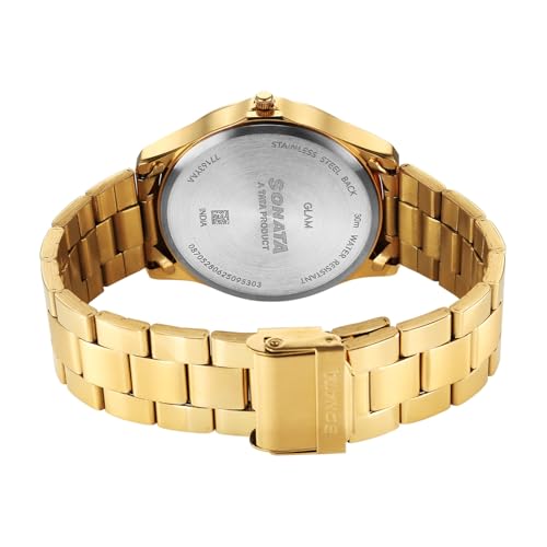 Image of Sonata Traditional Essentials Quartz Champ Gold Round Dial Men's Watch | Analog Watch | Watches for Men Analog - 77163YM02W