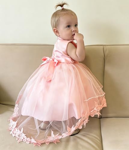 Image of Baby Toddler Lace Dress Girls First Baptism Elegant Embroidery Party Flower Bridesmaid Dresses Up