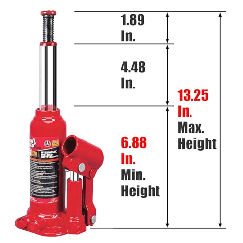 Image of Big RED T90213-2 Torin Hydraulic Welded Bottle Jack with Blow Mold Carrying Storage Case, 2 Ton (4,000 lb) Capacity, Red