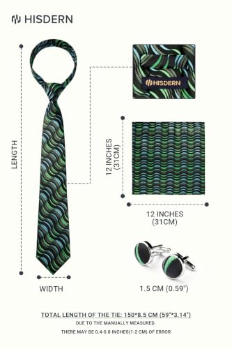 Image of HISDERN Ties for Men Paisley Tie and Pocket Square Cufflinks Set Formal Classic Floral Necktie Handkerchief Wedding Party