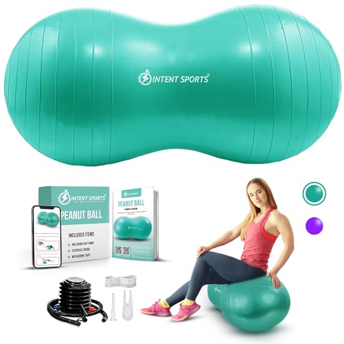 Image of INTENT SPORTS Peanut Ball - Anti Burst Ball for Exercise, Labor, Birthing, Dog Training, Kids, Home & Gym Fitness, Physio Roll, Yoga Balance, Flexible Seating for Classroom & Office - Pump Included