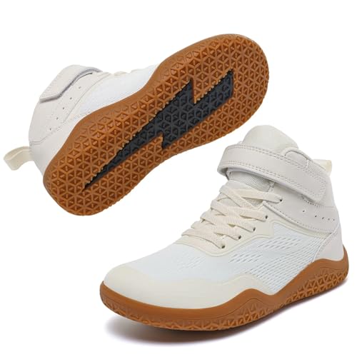 Kids Wrestling Shoes Boys Girls Wide Toe Box Zero Drop Boxing Shoes White