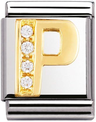 Original Nomination Big Initial P in Rhinestones and 18K Gold