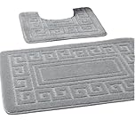 EDS Luxury 2 Piece Greek Bath Mat Set Non Slip Ultra Soft Bathroom Mats Water Absorbent Bath Mats Machine Washable Rug Toilet Mat for Bathroom Floor (Silver)