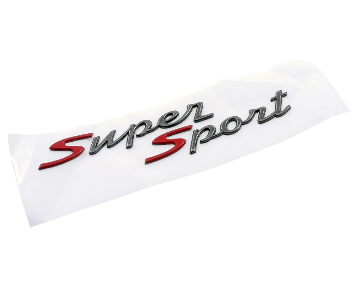 PIAGGIO Original Schriftzug/Aufkleber Super Sport 105x25mm grau/rot kompatibel mit Piaggio, Vespa 4-Takt 2-Takt Roller selbstklebend Emblem