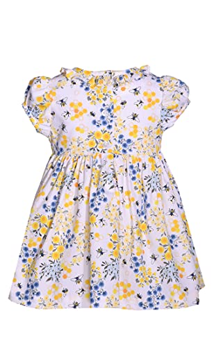 Bonnie Jean Girl's Spring Easter Dress - Floral Yellow and Blue Smocked Dress for Baby and 2T-6X2