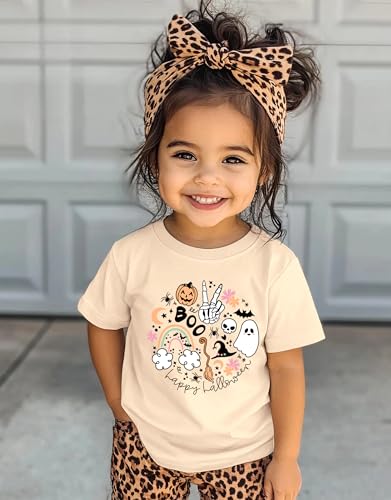 Toddler Baby Girls Halloween T-Shirts Cute Ghost Pumpkin Bat Graphic Tee Spooky Vibes Doodle Tops4