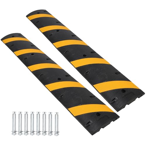 6FT Heavy Duty Recycled Rubber Speed Bump 2 Pack 25 000 Lbs Capacity Cable Protector Ramp 2-Channel Traffic Hump for Parking Lot School Warehouse Driveway - Portable & Durable