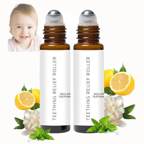 Mamas Teether, Teething Roller All Natural for Babies, Baby Teething Oil Roller, Velaria Natural Relief Roller with Chamomile & Rose Oil,Teething Roller All Natural for Baby (1, 10ML-2PCS)