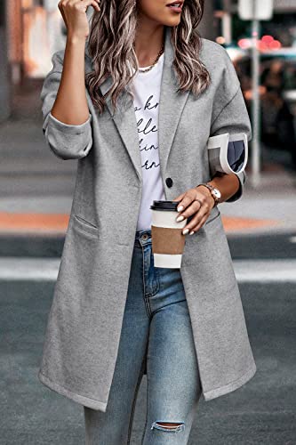 Prettygarden Women's 2023 Plaid Shacket Jacket Casual Button Wool Blend Winter Tartan Trench Coat With Pockets (Solid Light Grey,Medium) #TOP6
