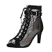 Imagen de Botines de tacón de aguja para mujer de rejilla aireada con cordones delanteros hebilla metálica con cremallera trasera abierta y elegante zapatos de baile latinos de noche cóctel boda