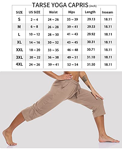 Tarse Womens Capri Yoga Pants Plus Size Loose Drawstring Capris Workout Sweatpants Soft Lounge Pj Crop Pants (Brown Tan,Xl) #TOP3